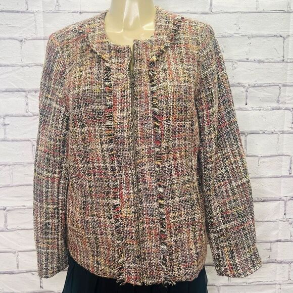Appleseed's Womens Multicolor Full Zip Wool Blend Tweed Blazer Jacket Size 14 - Picture 1 of 6